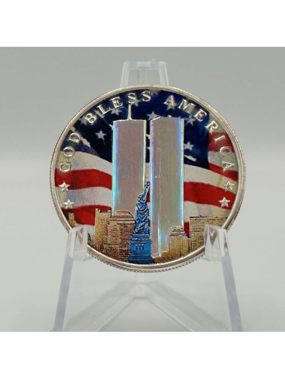 Commemorative Sept 11 God Bless America 1 Troy Ounce .999 Fine Silver Art Round